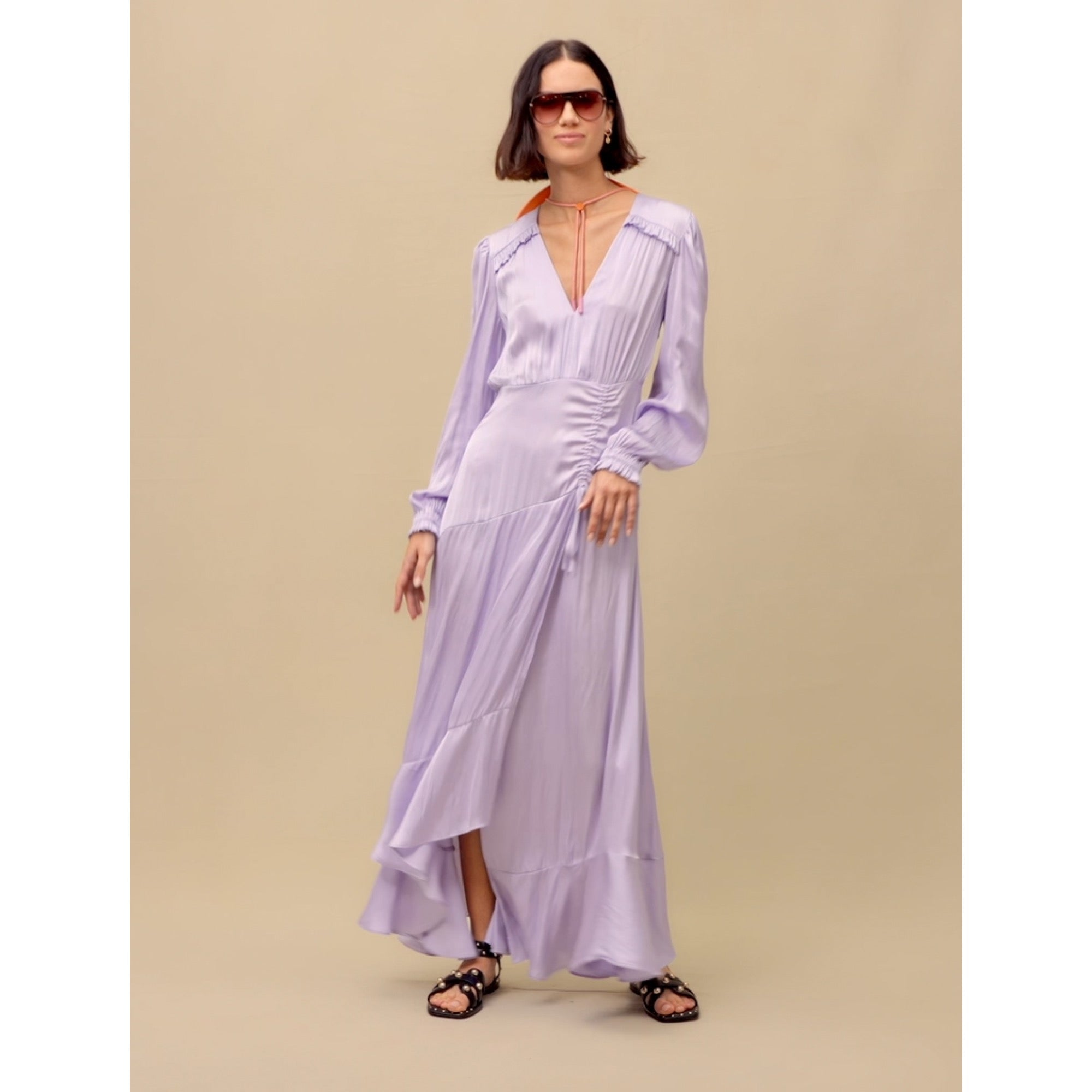 Women Long Fluid Satiny Dress - Parma Violet
