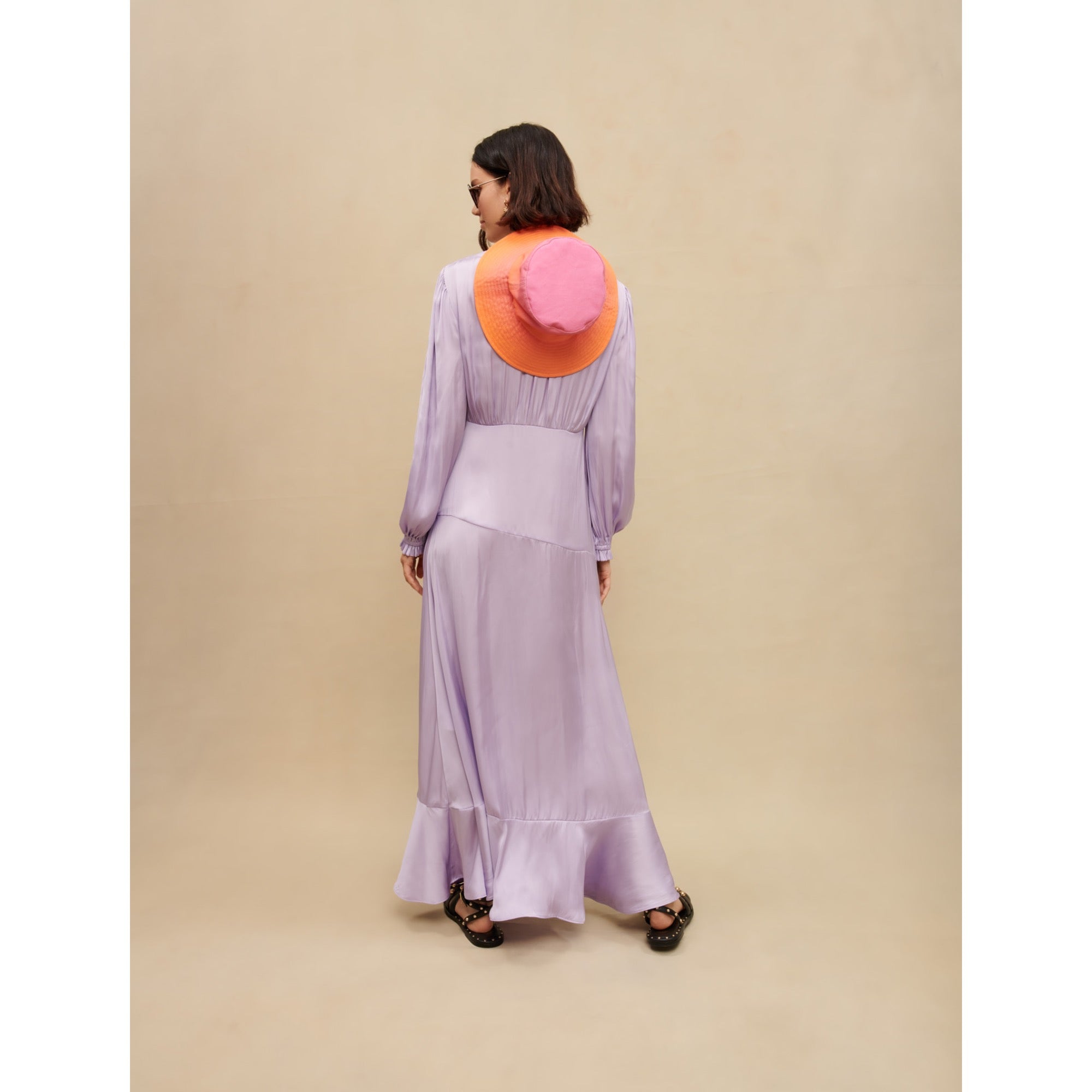 Women Long Fluid Satiny Dress - Parma Violet