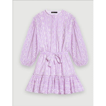 Women Embroidered Cotton Mini Dress - Parma Violet