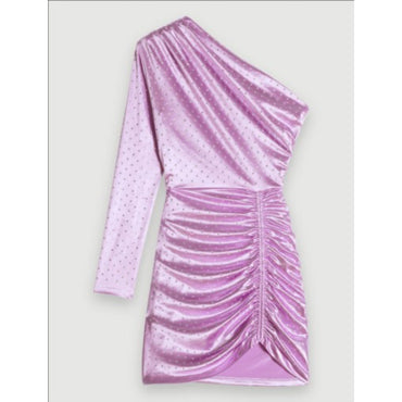 Women Asymmetrical Satin Dress - Parma Violet