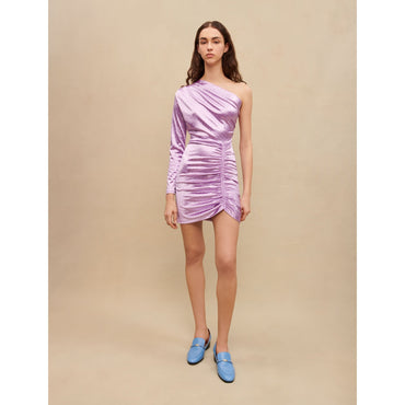 Women Asymmetrical Satin Dress - Parma Violet