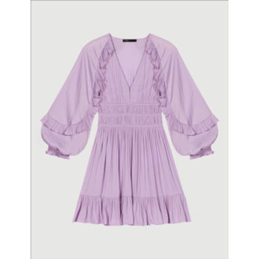 Women Short Satiny Dress With Ruffles - Parma Violet