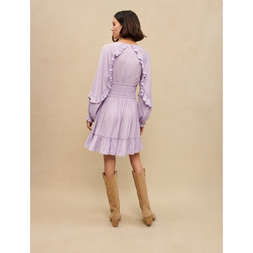 Women Short Satiny Dress With Ruffles - Parma Violet