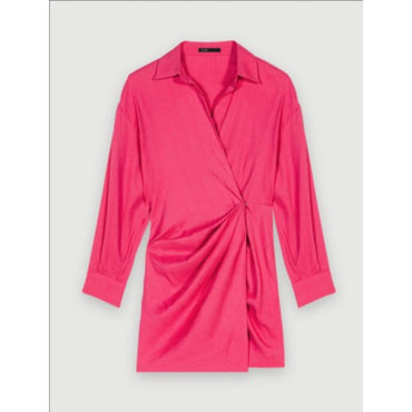 Women Short Draped Dress - Fuchsia