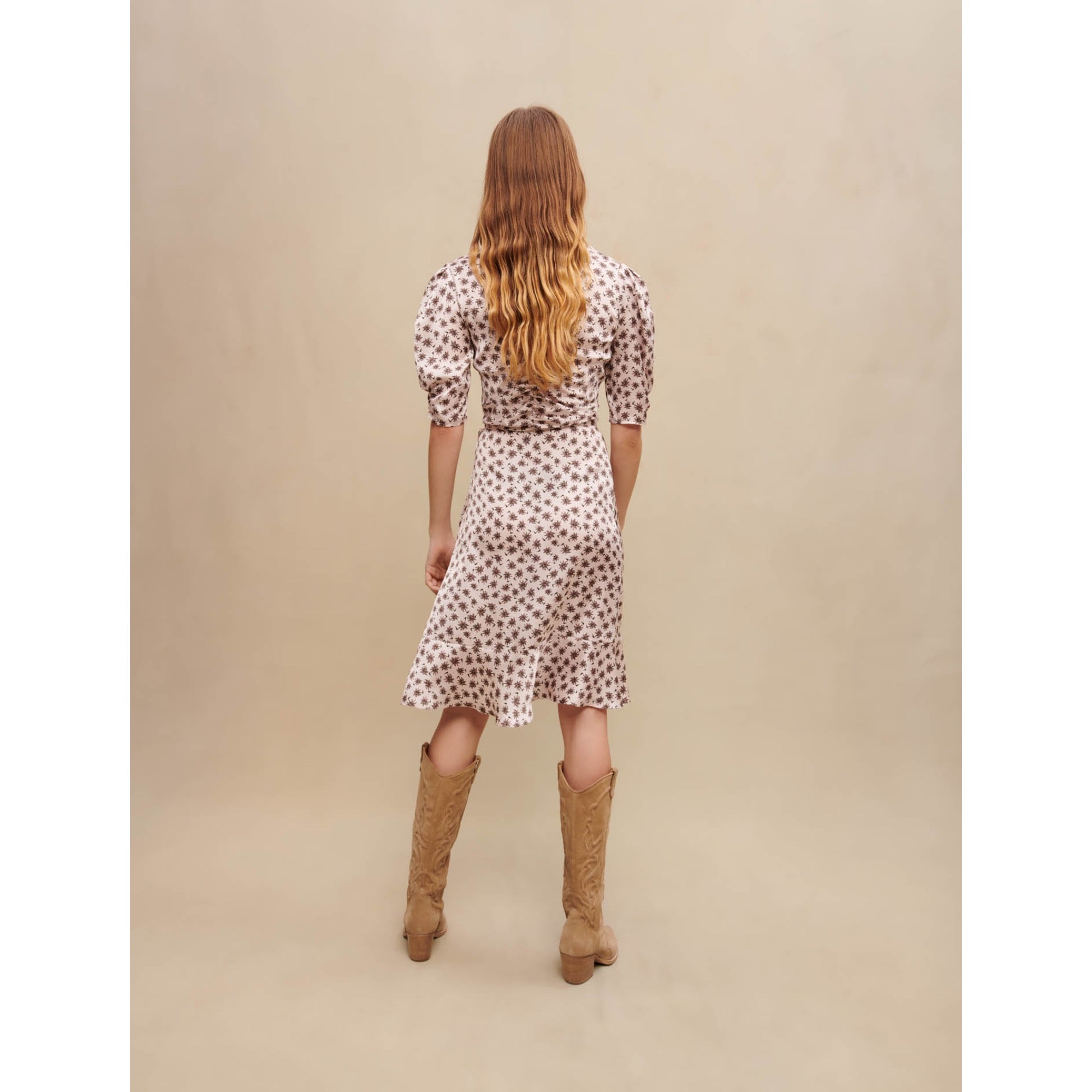 Women Palm Print Dress - Pink Mini Palm Tree