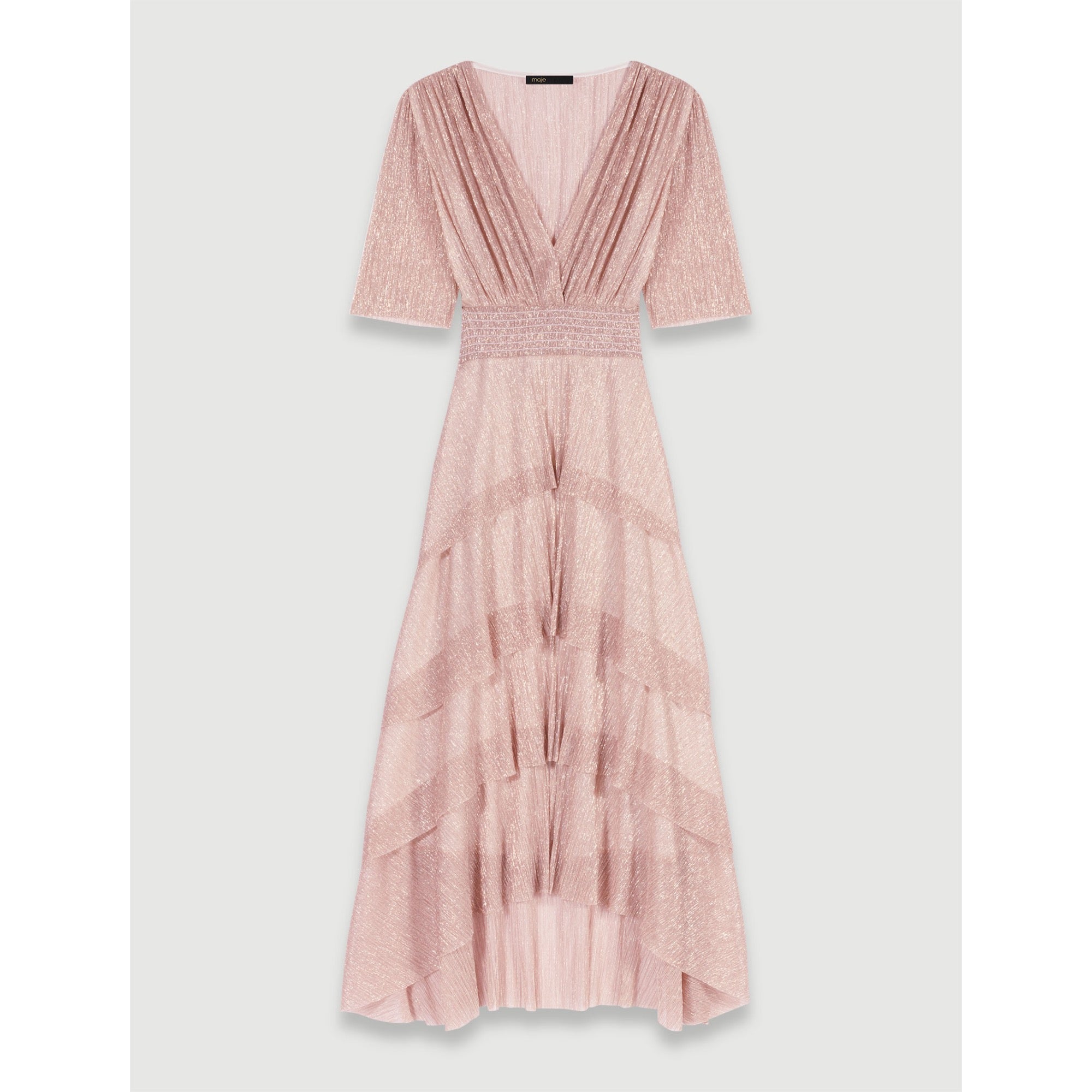 Women Long Ruffled LamÃ© Dress - Powdery Pink