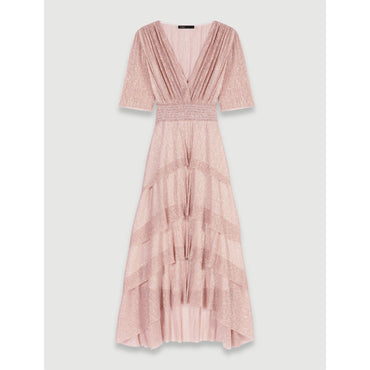 Women Long Ruffled LamÃ© Dress - Powdery Pink