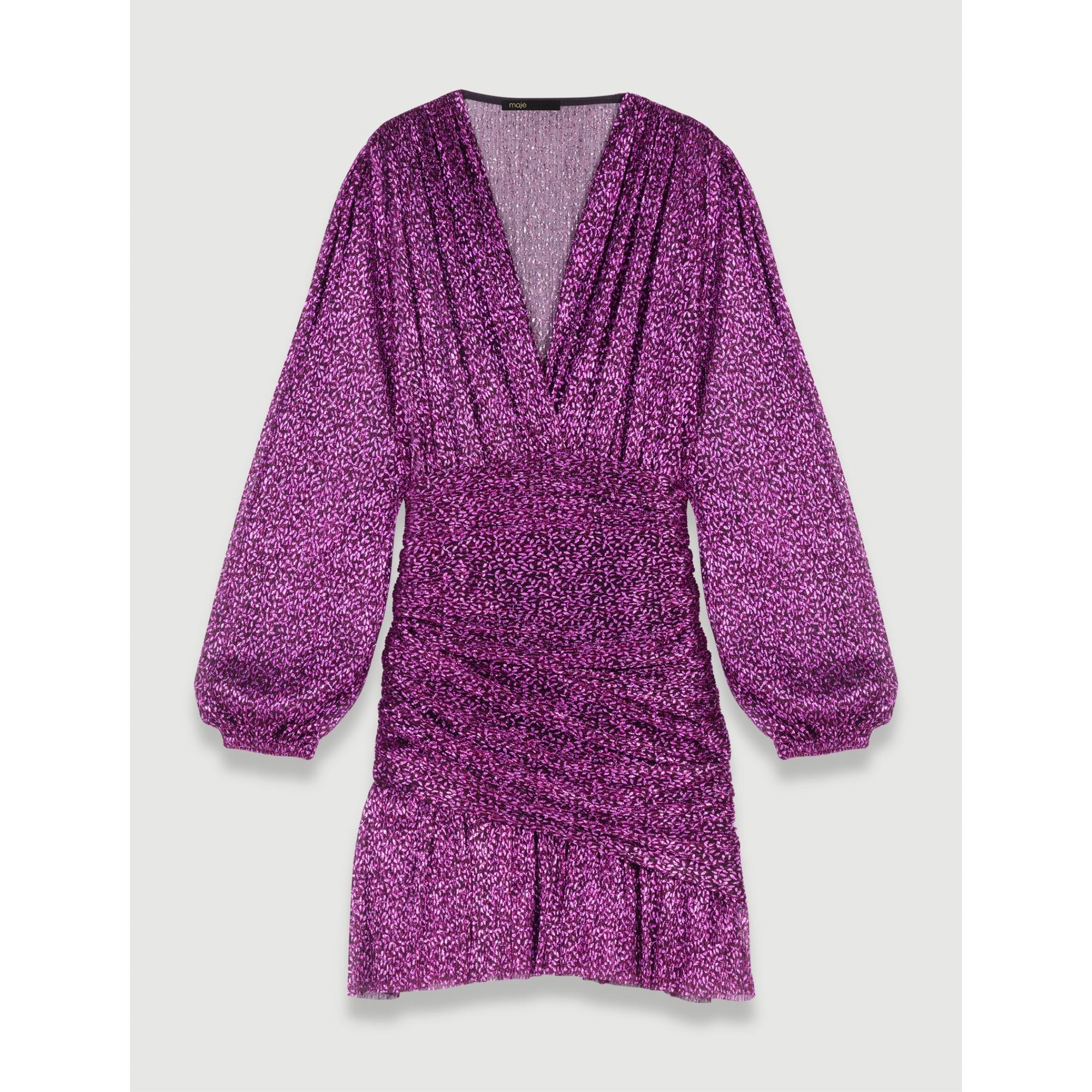 Women Metallic Fibre Pleated Dress - Fuchsia