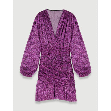 Women Metallic Fibre Pleated Dress - Fuchsia