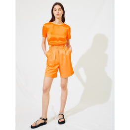 Women Flared Satin Shorts - Orange