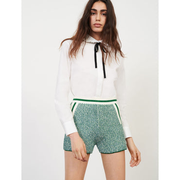 Women Knit Shorts With Contrasting Bands - Ecru / Green