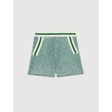 Women Knit Shorts With Contrasting Bands - Ecru / Green