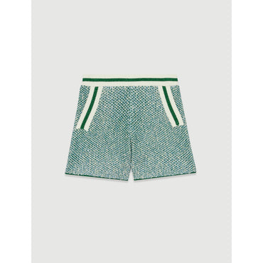 Women Knit Shorts With Contrasting Bands - Ecru / Green