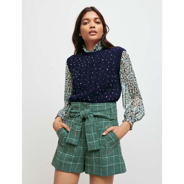 Women Belted Plaid Shorts - Green