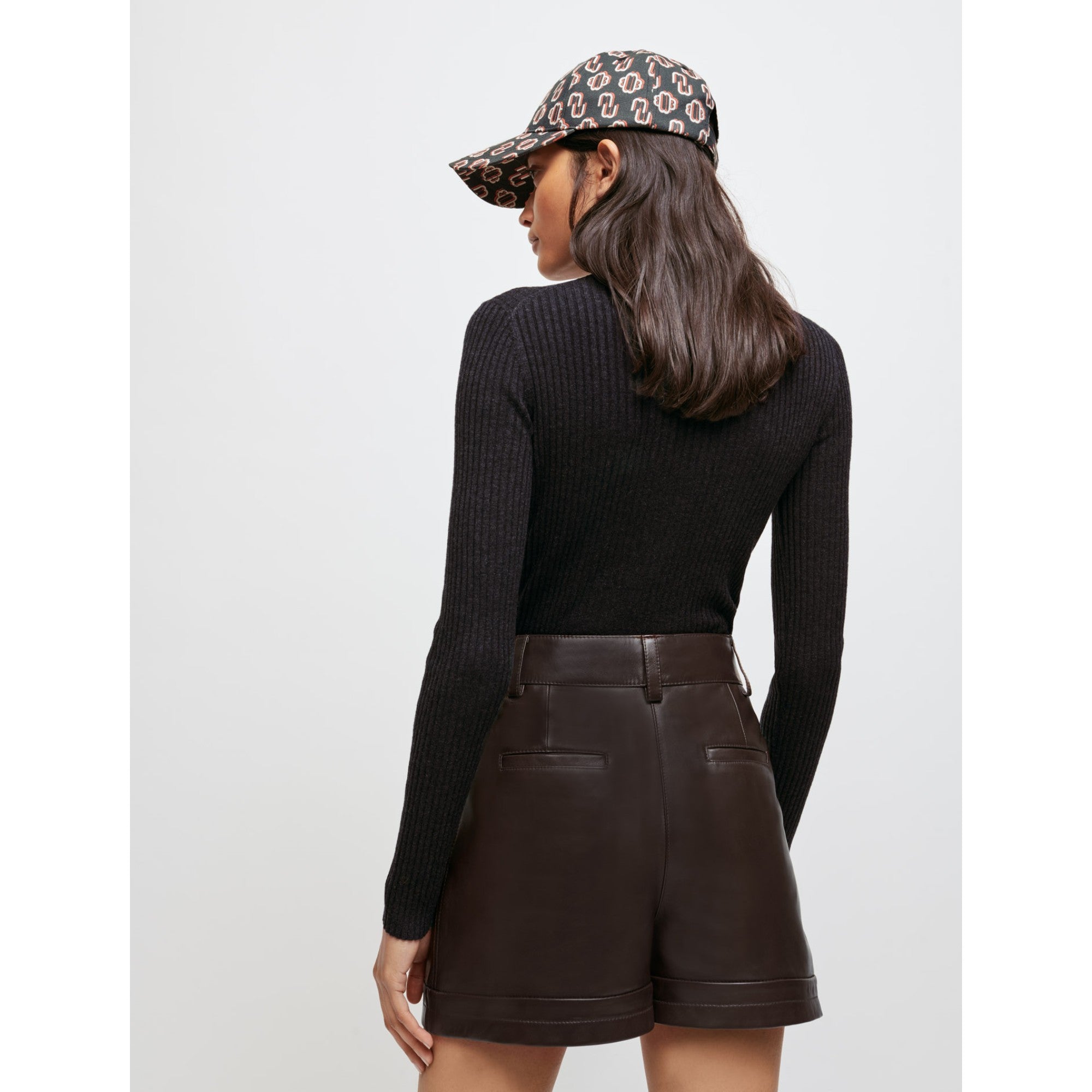 Women Lambskin Leather Shorts  - Brown