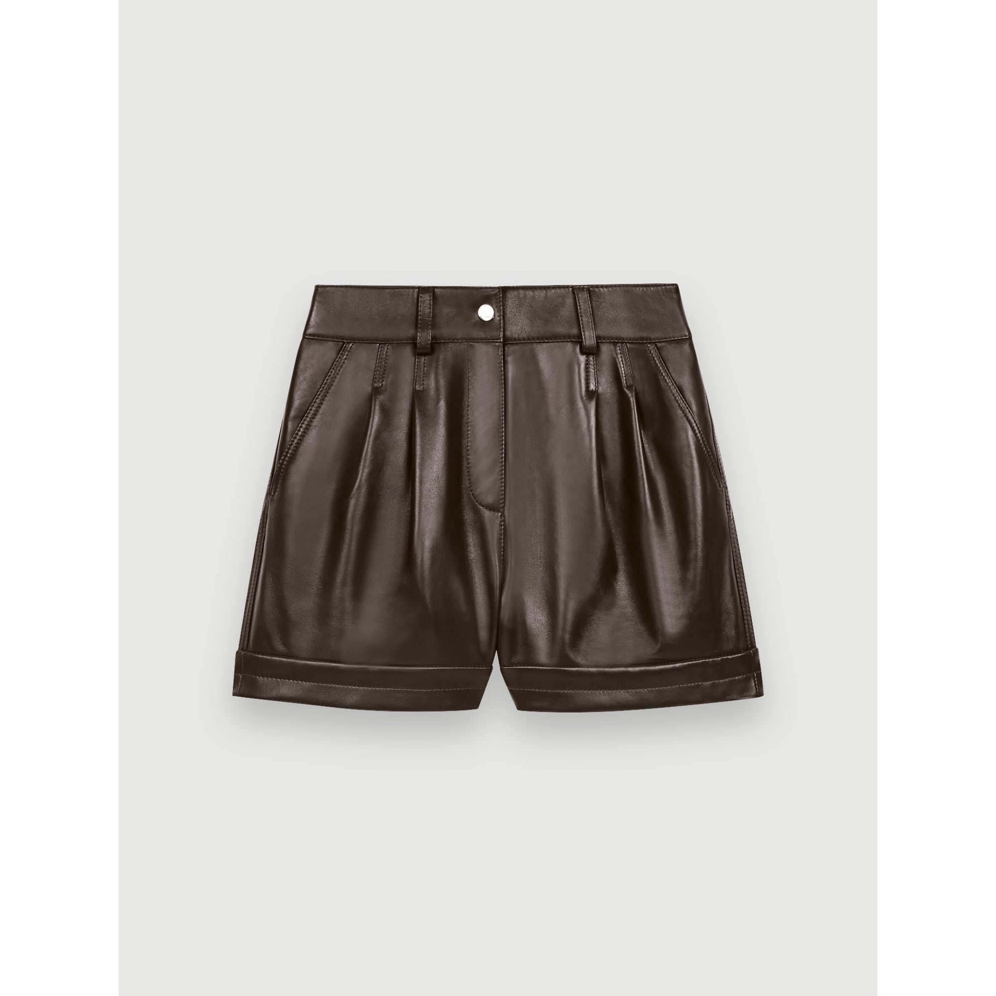 Women Lambskin Leather Shorts  - Brown