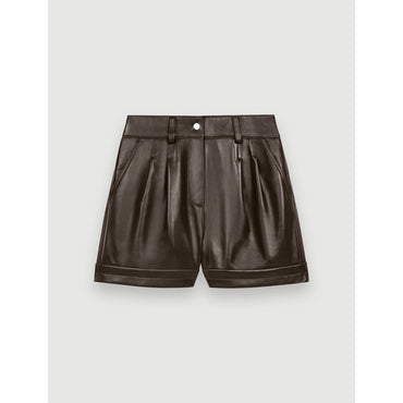 Women Lambskin Leather Shorts- Brown