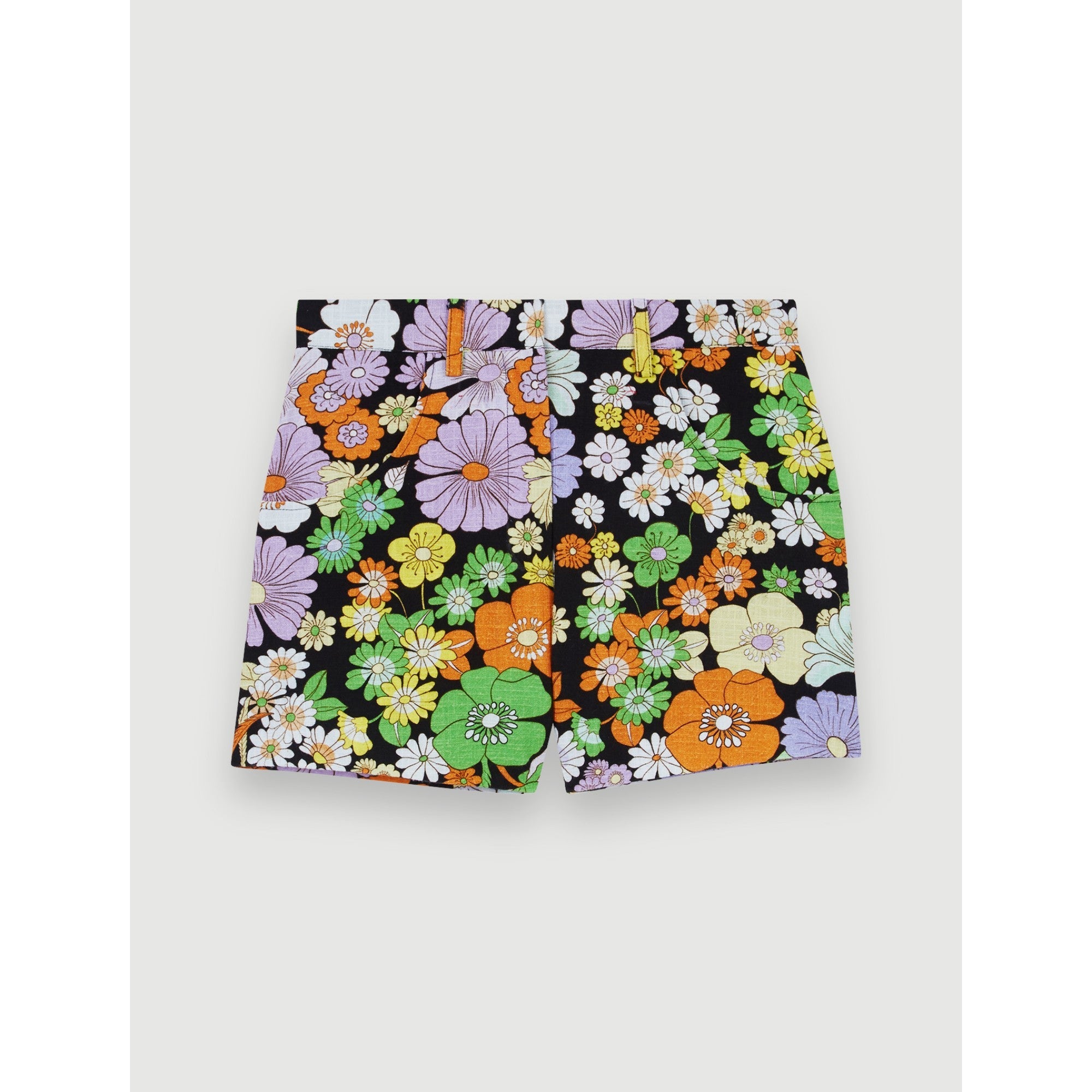 Women 70'S Floral Print Shorts - Black Flower Power