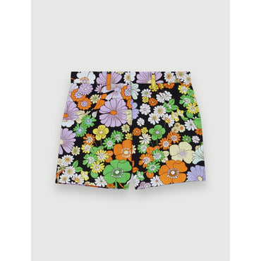 Women 70'S Floral Print Shorts - Black Flower Power