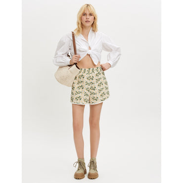 Women Embroidered Floral Shorts - Ecru