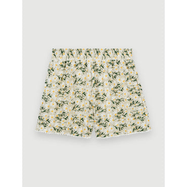 Women Embroidered Floral Shorts - Ecru