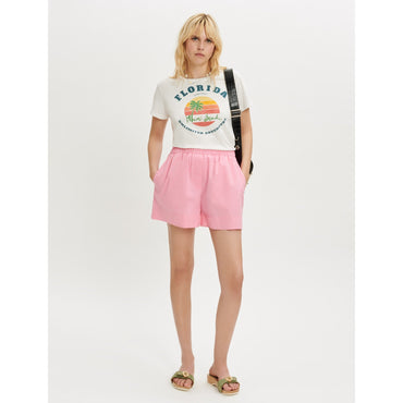 Women Embroidered Poplin Shorts - Pink