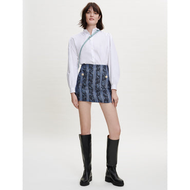 Women Jacquard Trompe L'Oeil Shorts - Indigo