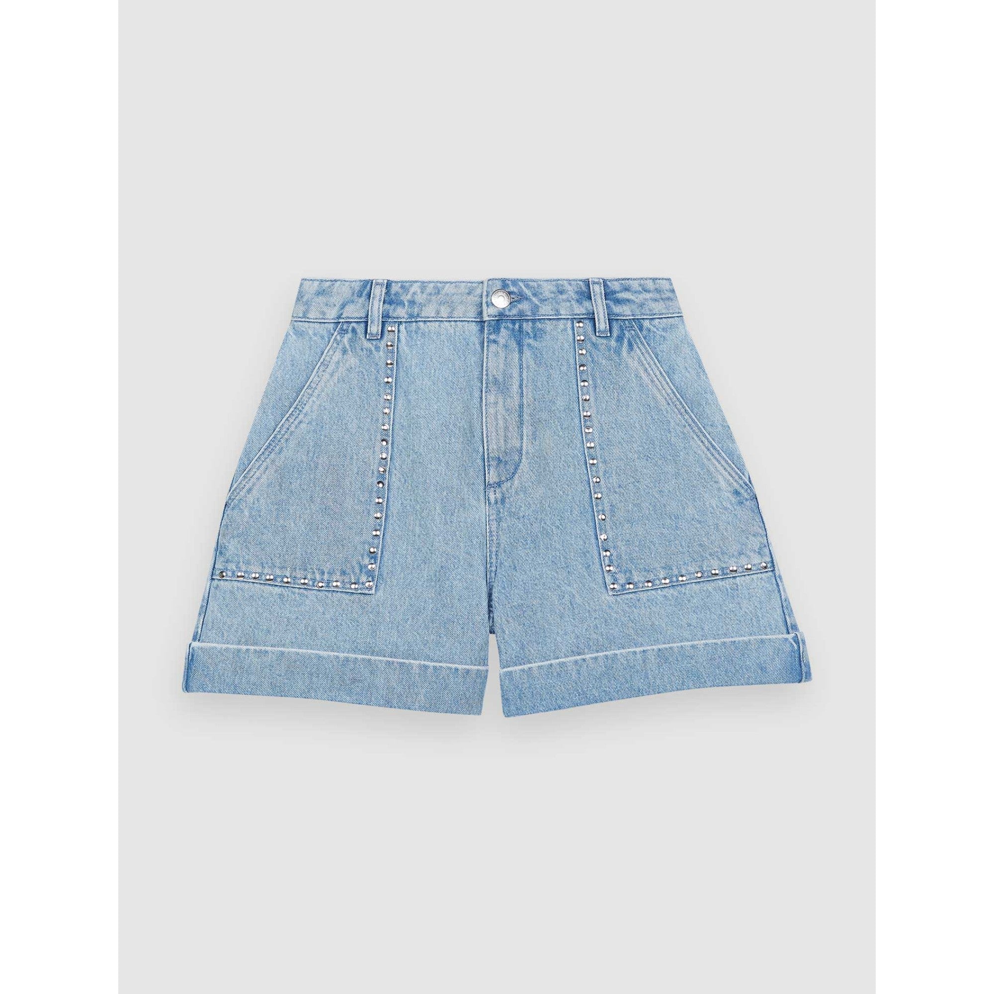 Women Denim Shorts With Studs - Blue