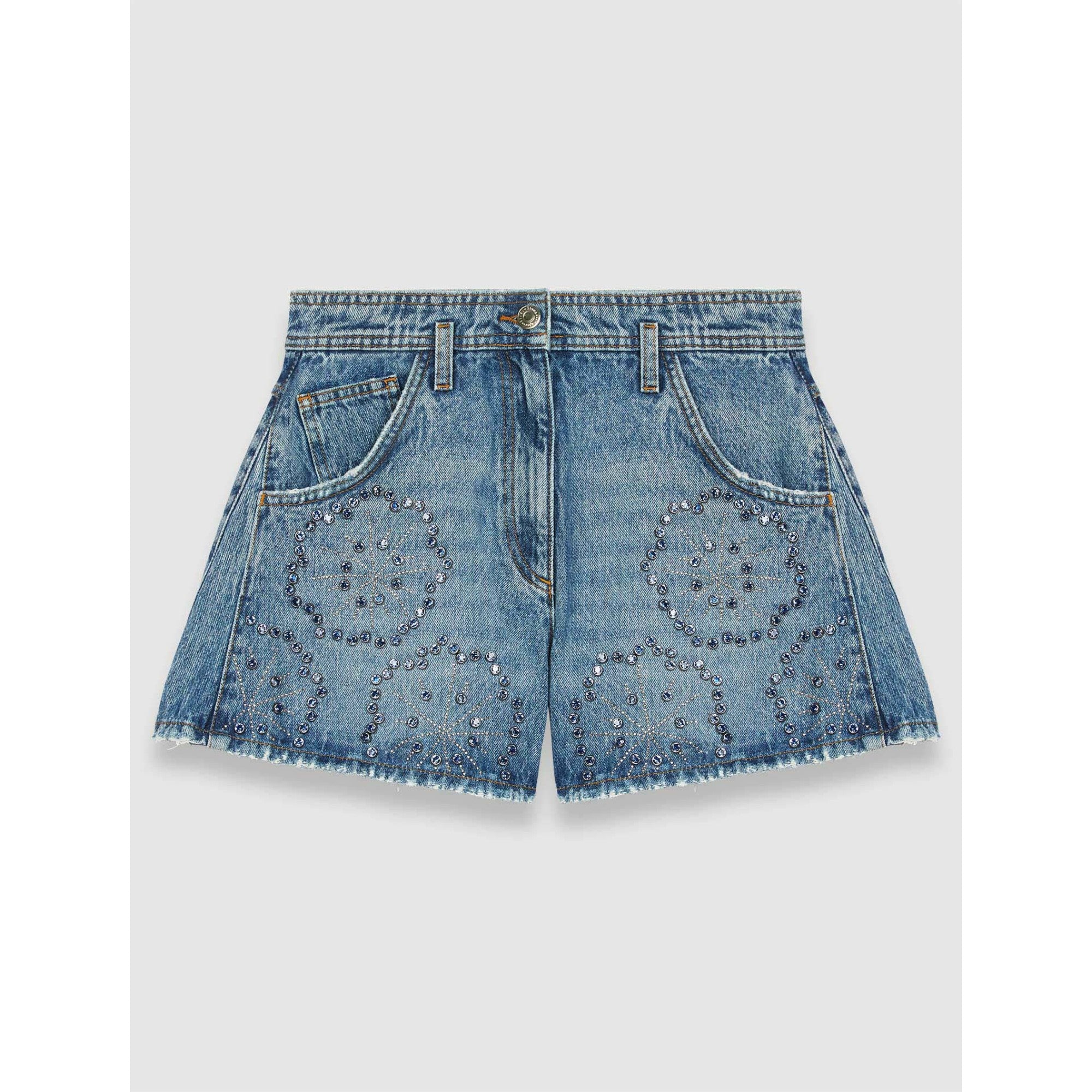 Women Denim Shorts With Rhinestones - Blue