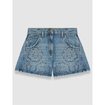 Women Denim Shorts With Rhinestones - Blue