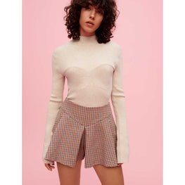 Women Houndstooth Skort - Camel