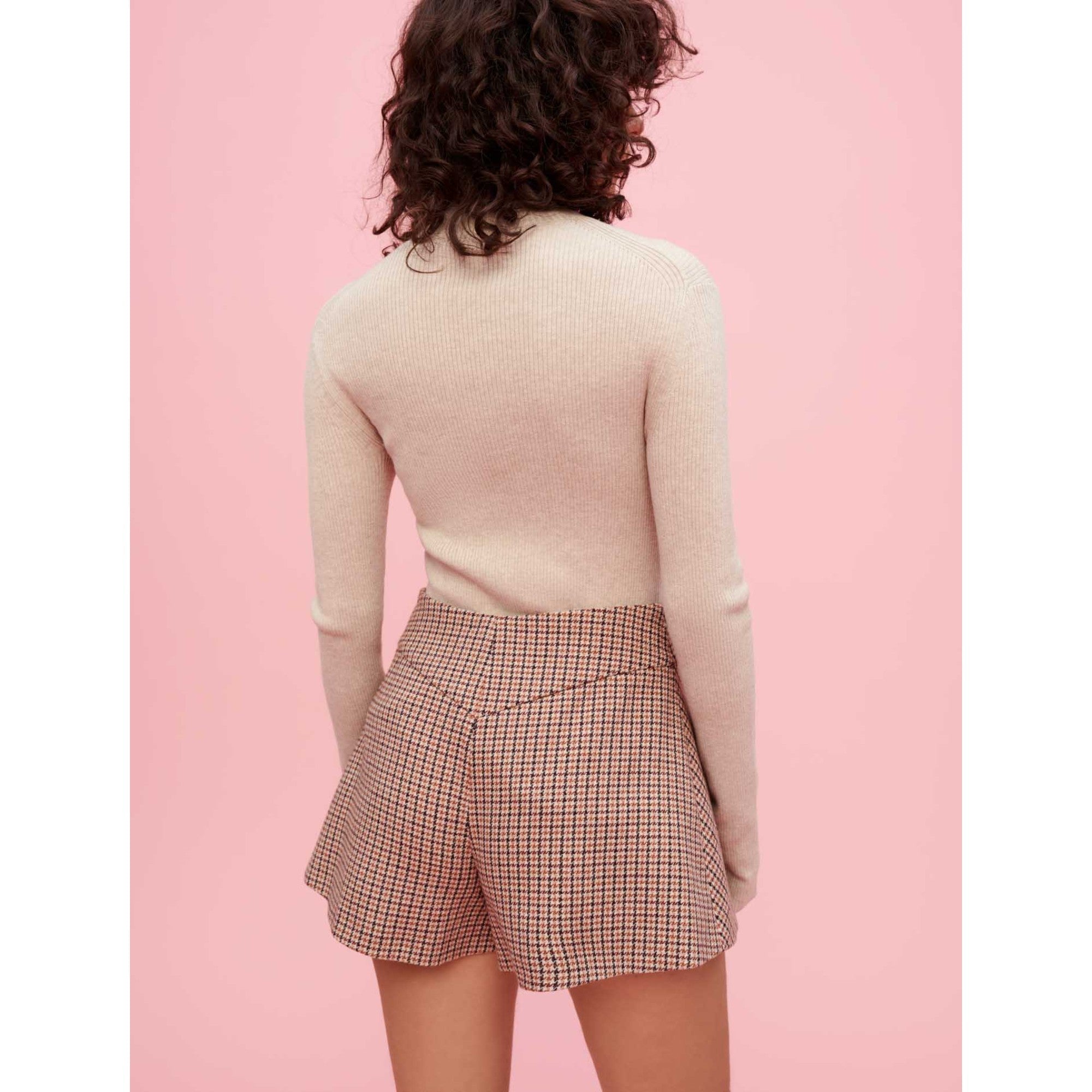 Women Houndstooth Skort - Camel