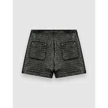 Women Embossed Tweed And Black Vinyl Shorts - Black