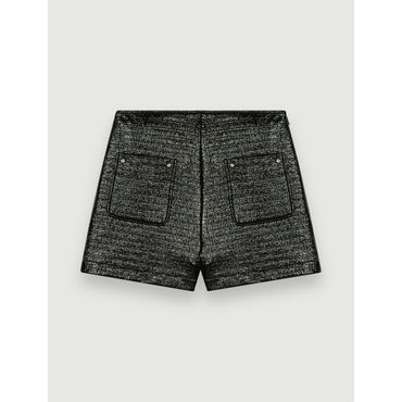 Women Embossed Tweed And Black Vinyl Shorts - Black