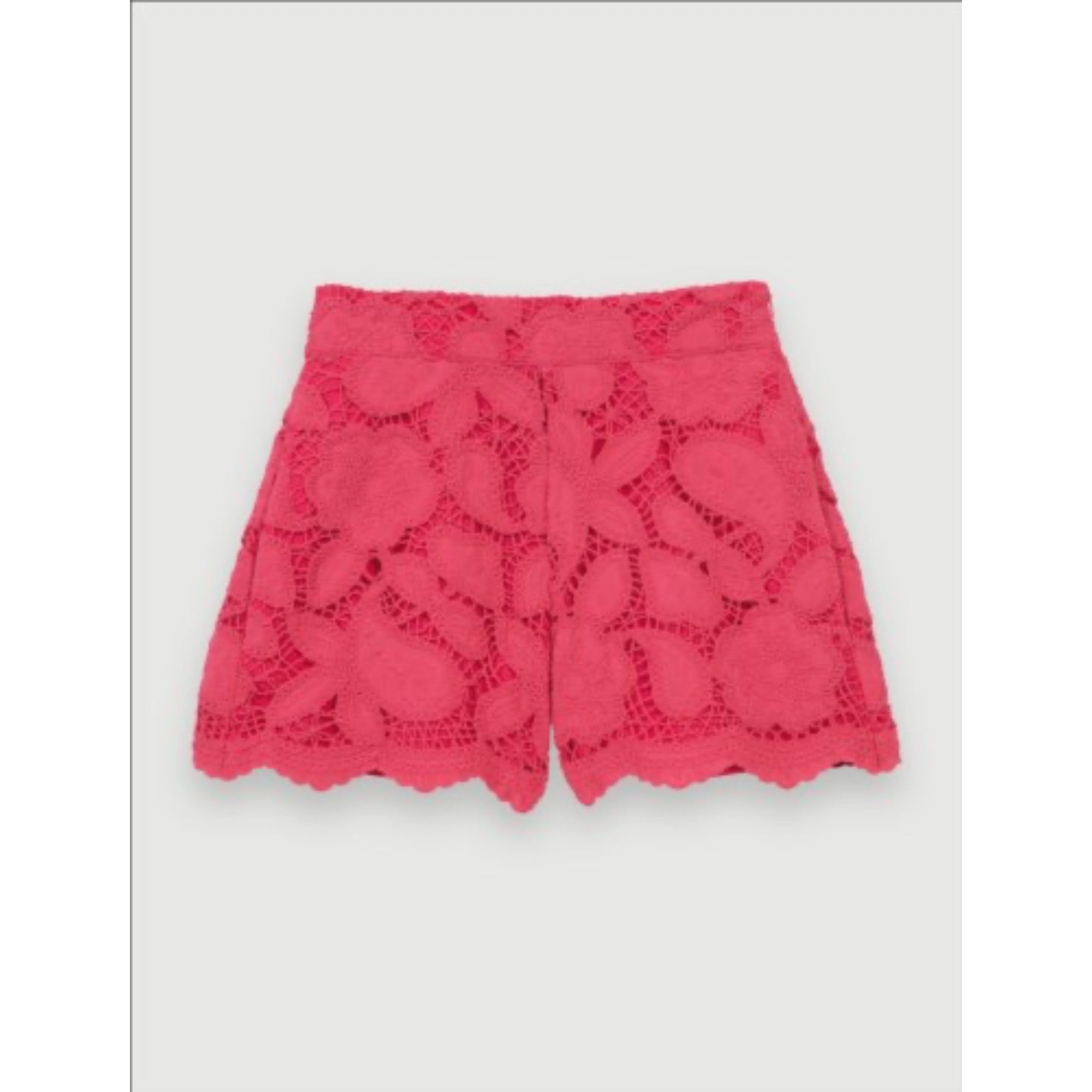 Women Openwork Embroidered Shorts - Fuchsia