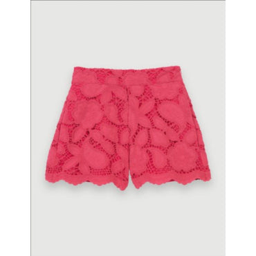 Women Openwork Embroidered Shorts - Fuchsia