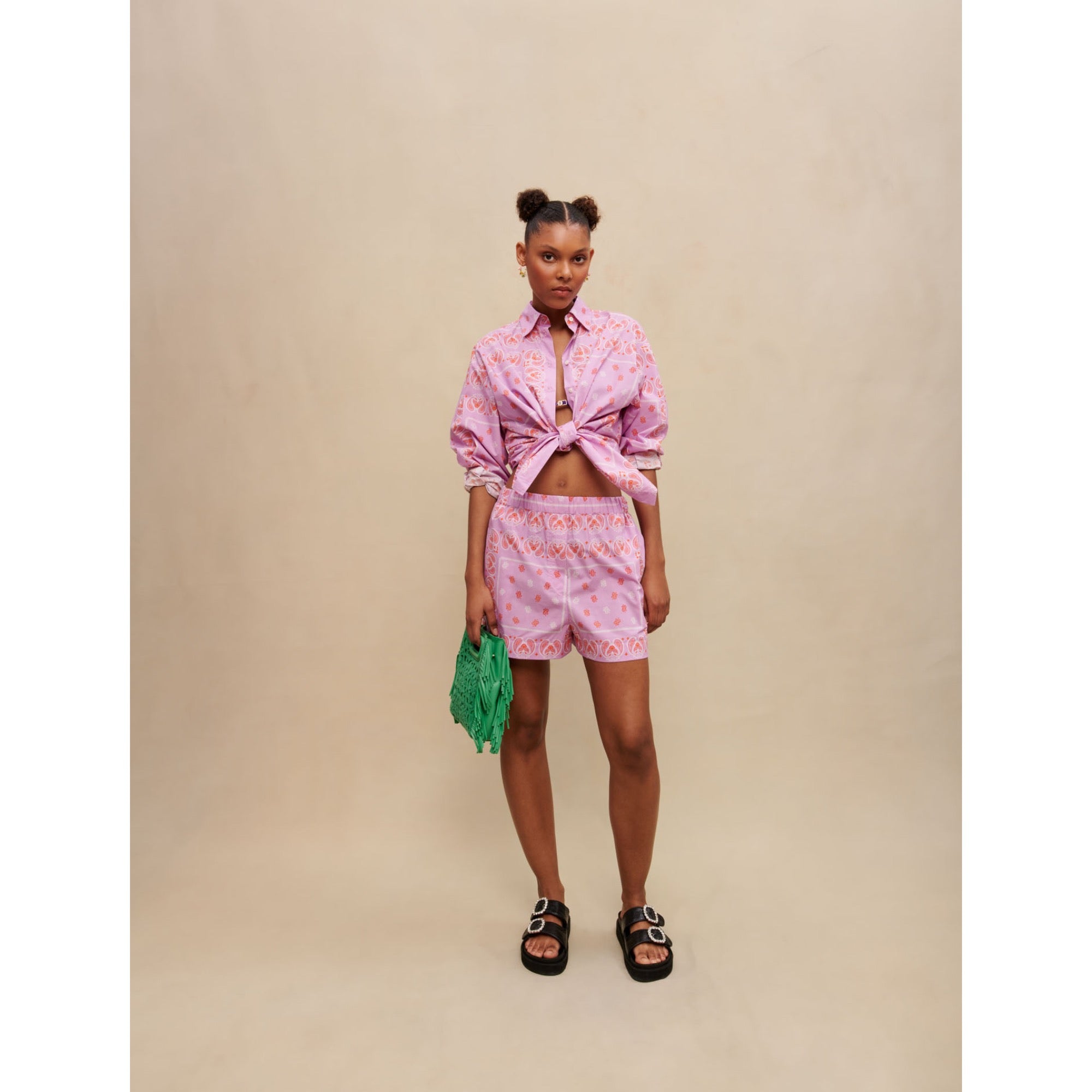 Women Paisley Print Shorts - Pink Bandana