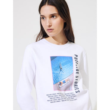 Women White Screen-Printed Sweatshirt - White/Pink/Blue