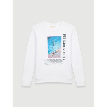 Women White Screen-Printed Sweatshirt - White/Pink/Blue