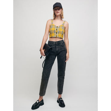 Women Tartan Plaid Crop Top - Yellow