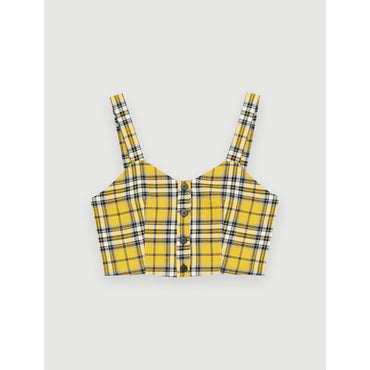 Women Tartan Plaid Crop Top - Yellow