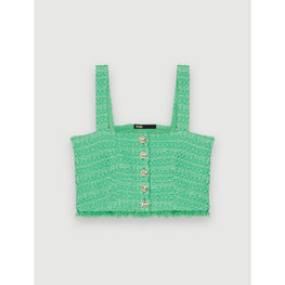 Women Strapless Tweed Crop Top - Green