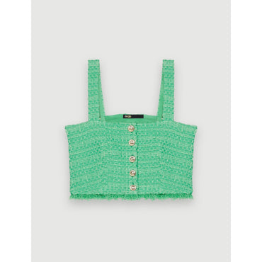 Women Strapless Tweed Crop Top - Green