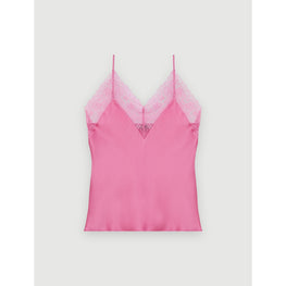 Women Satin And Lace Camisole - Candy Pink