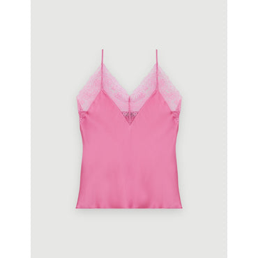 Women Satin And Lace Camisole - Candy Pink