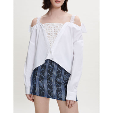 Women Trompe L'Oeil Lace Shirt - White