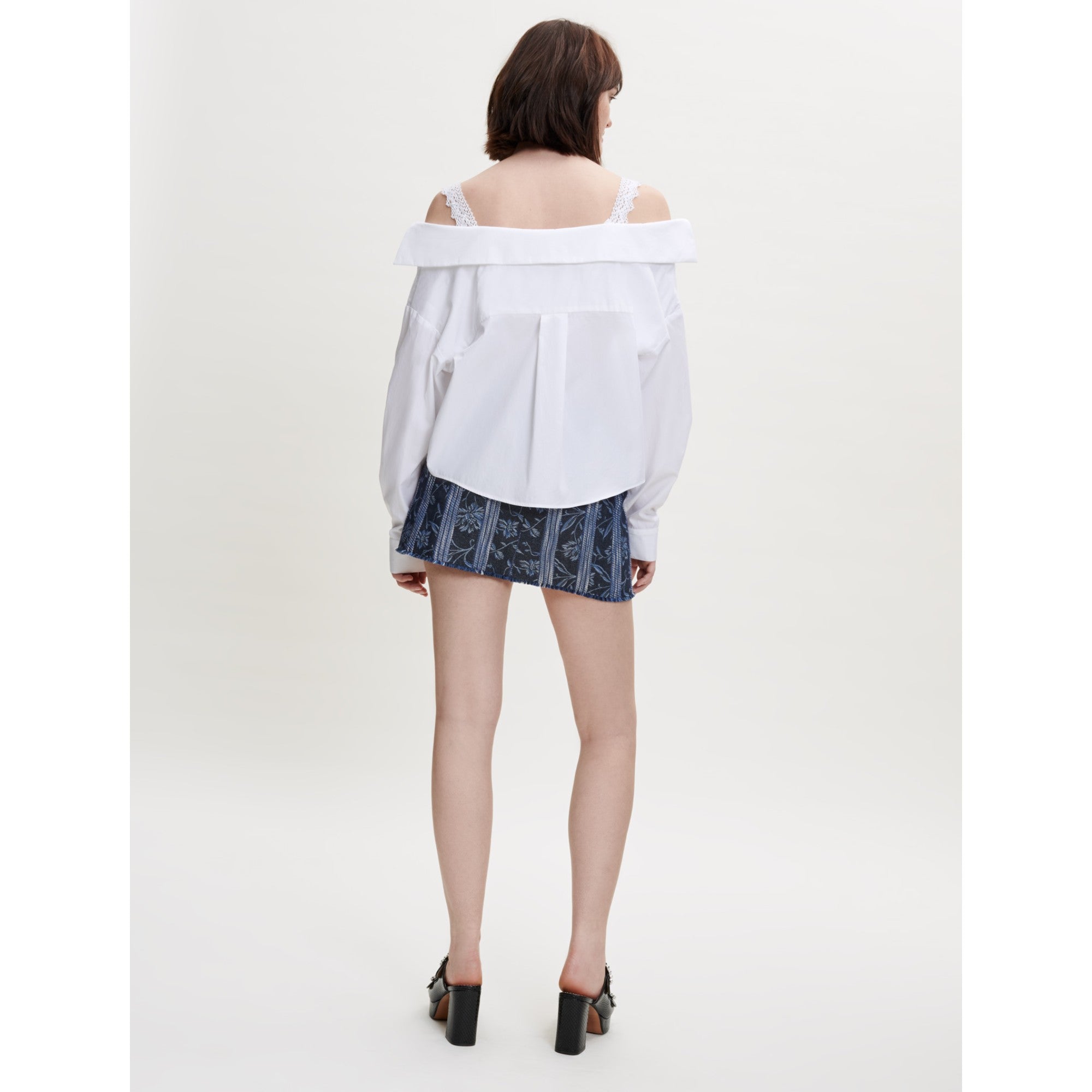 Women Trompe L'Oeil Lace Shirt - White