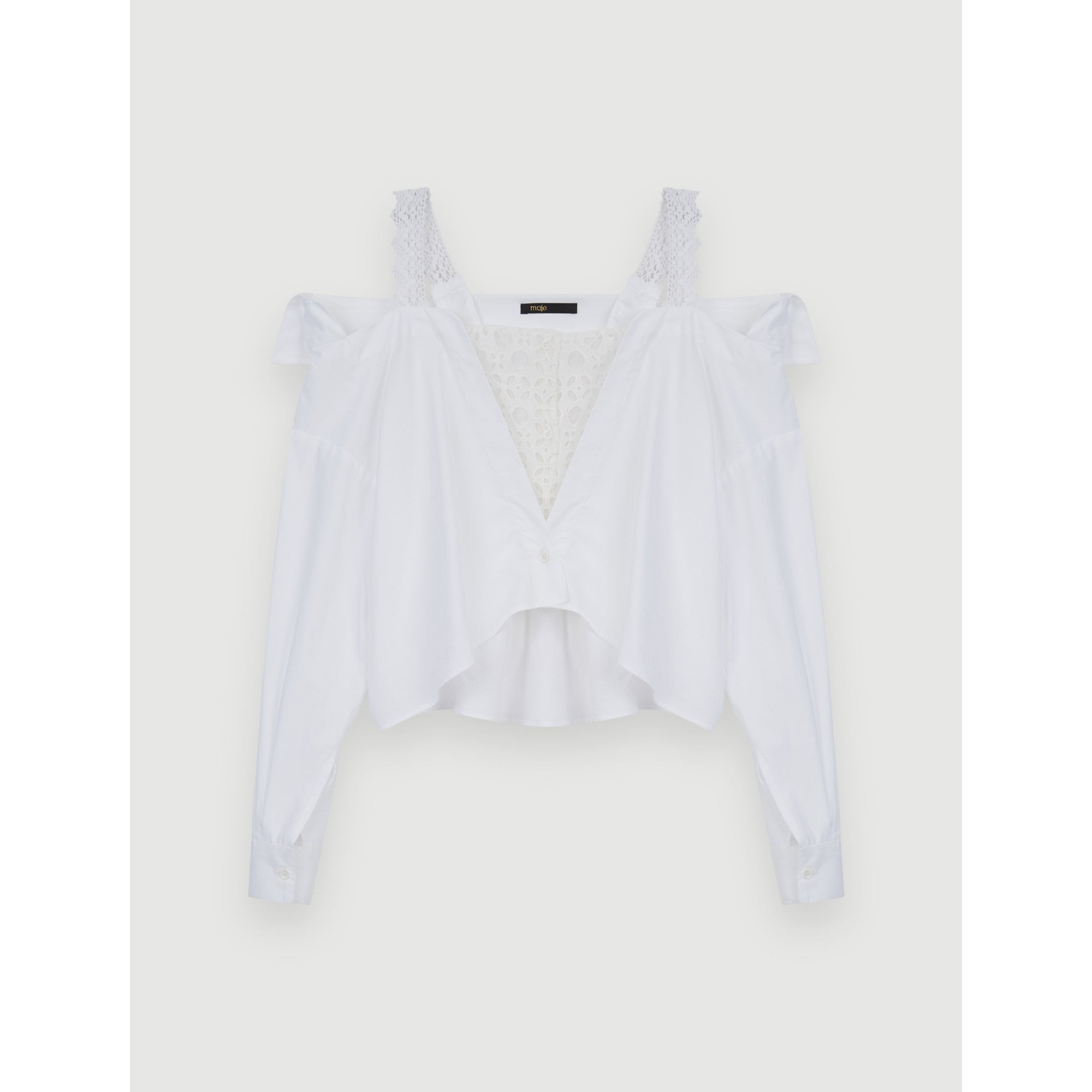 Women Trompe L'Oeil Lace Shirt - White