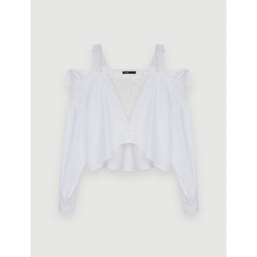 Women Trompe L'Oeil Lace Shirt - White