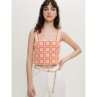 Women Top With Crochet Straps - Orange